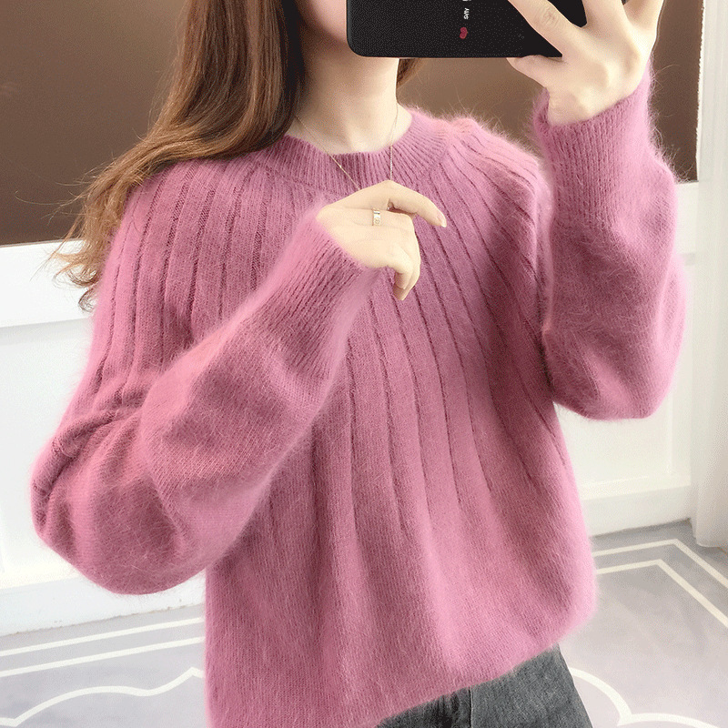 Cherry red sweater solid color twisted bottoming shirt 55