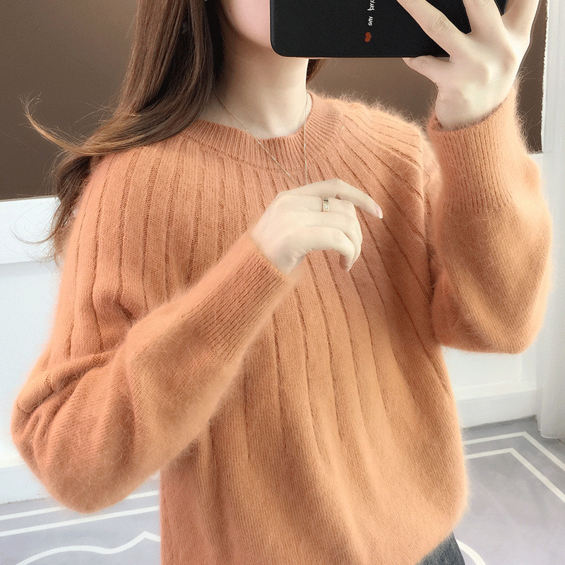 Cherry red sweater solid color twisted bottoming shirt 55