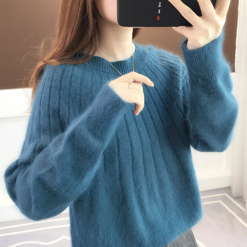 Cherry red sweater solid color twisted bottoming shirt 55