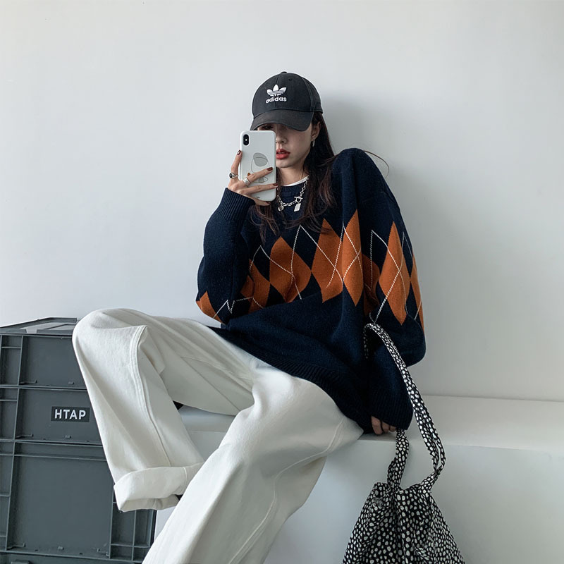 Diamond-shaped round-neck loose-fitting knitted 58