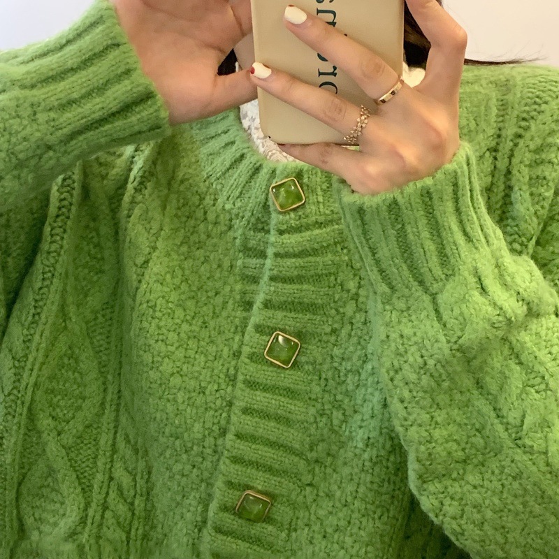 Gentle knitted cardigan cable sweater coat 11 02