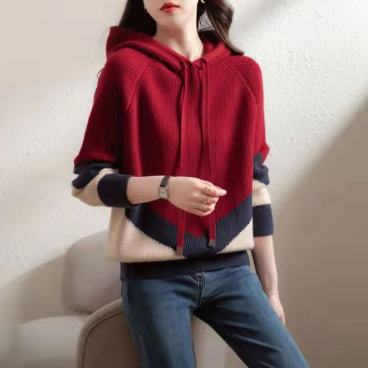 Hooded pullover sweater colorblock sweater 54 01