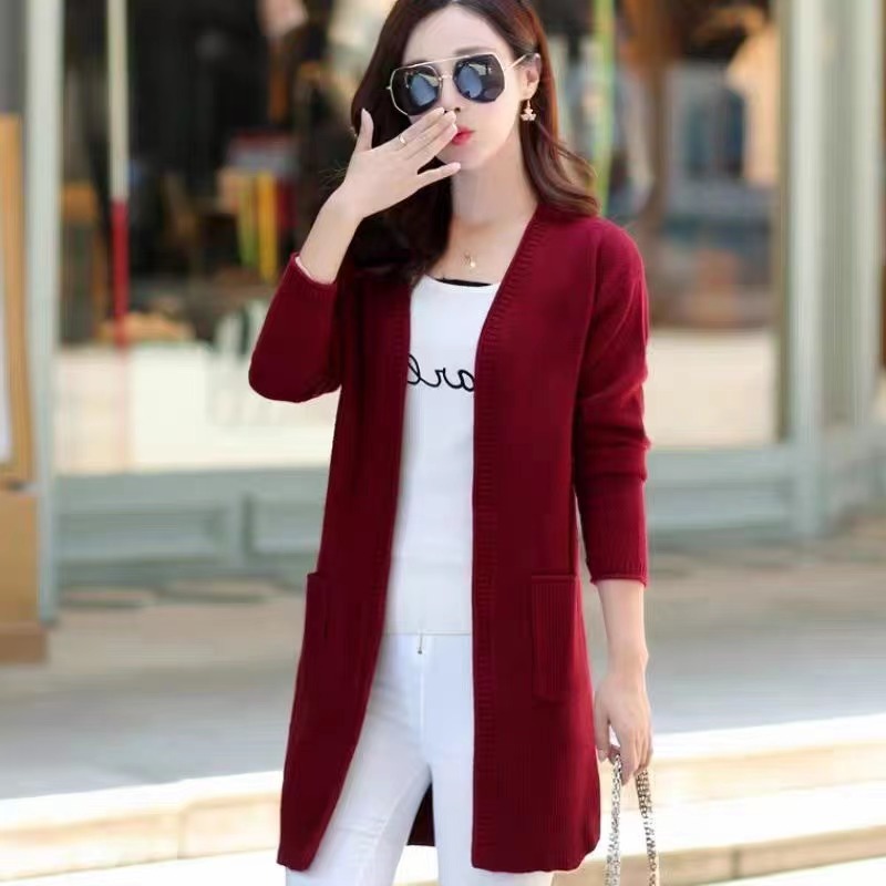 Knitted cardigan mid-length loose shawl outerwear 14 01