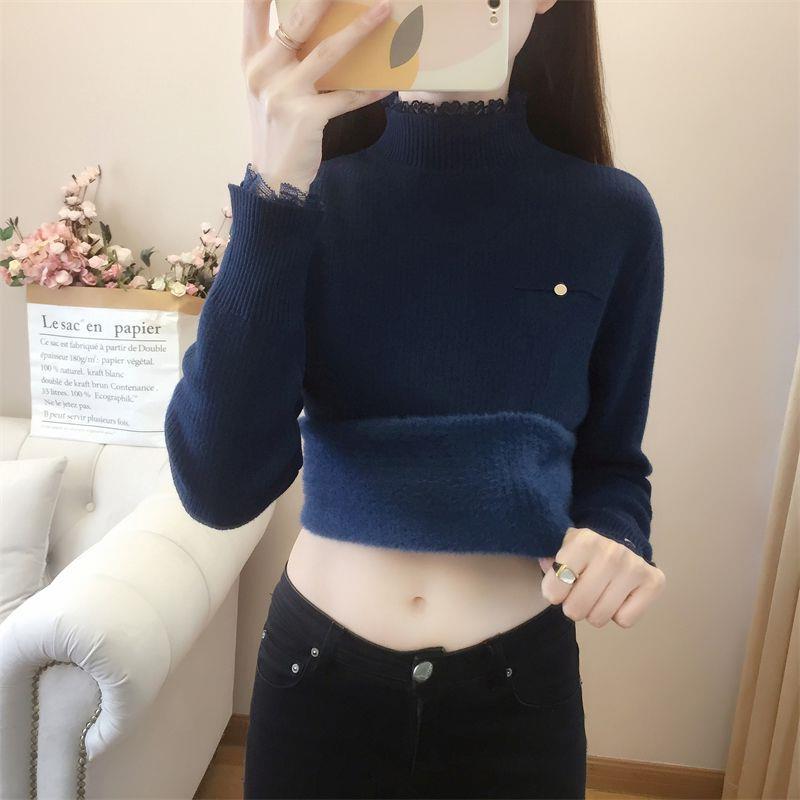 New Lace patchwork half turtleneck slim fit inner sweater 60