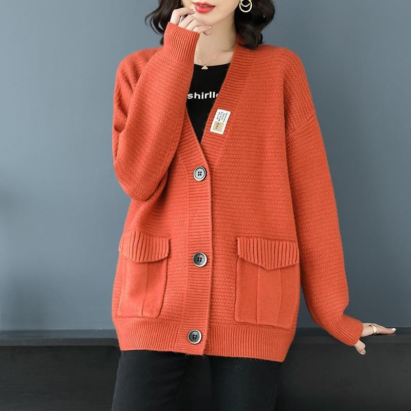 New Ladies lazy style mid-length loose sweater cardigan coat 46 01