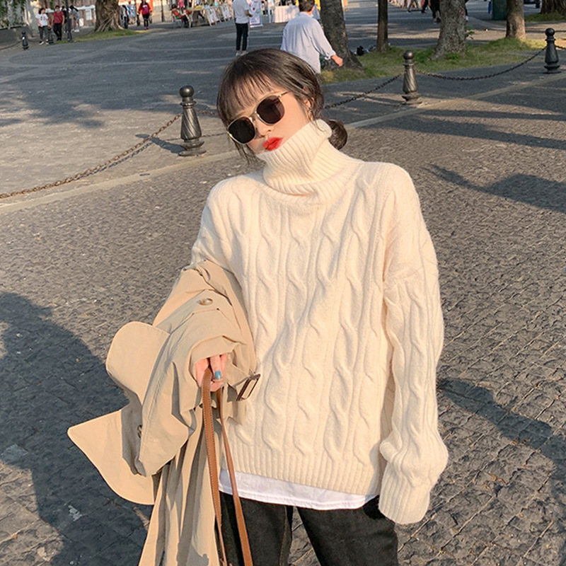 Lazy style lantern sleeve high collar pullover sweater 57
