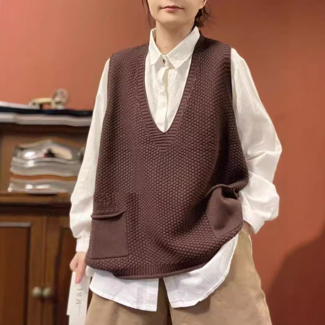 Loose Cotton Sleeveless Cardigan V-Neck Vest 28