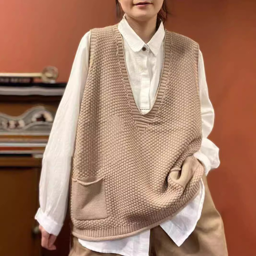 Loose Cotton Sleeveless Cardigan V-Neck Vest 28
