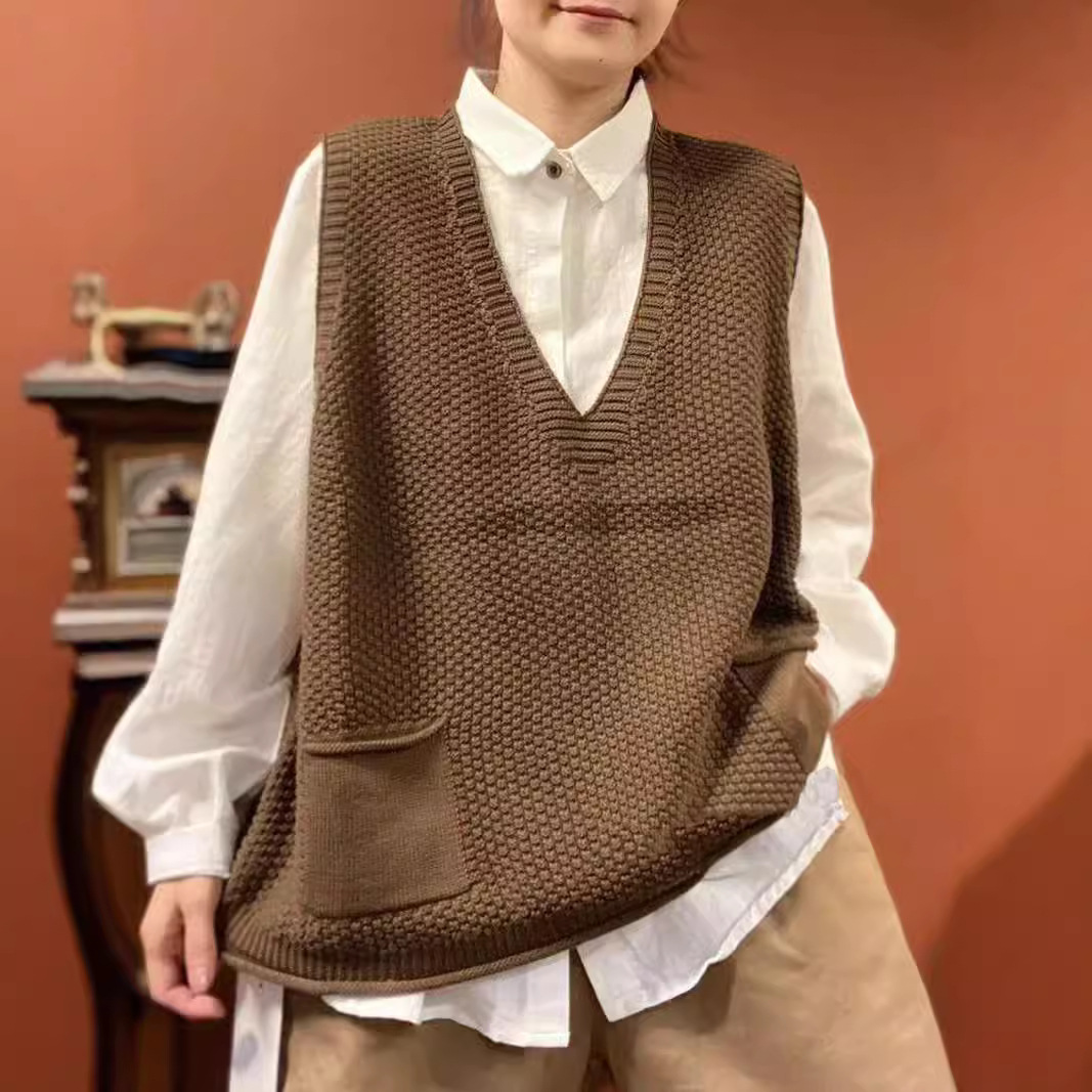 Loose Cotton Sleeveless Cardigan V-Neck Vest 28