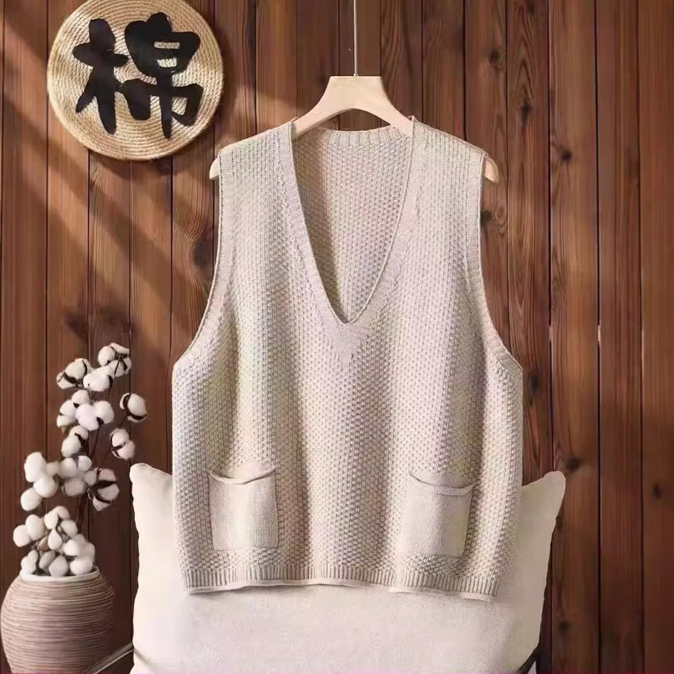 Loose Cotton Sleeveless Cardigan V-Neck Vest 28