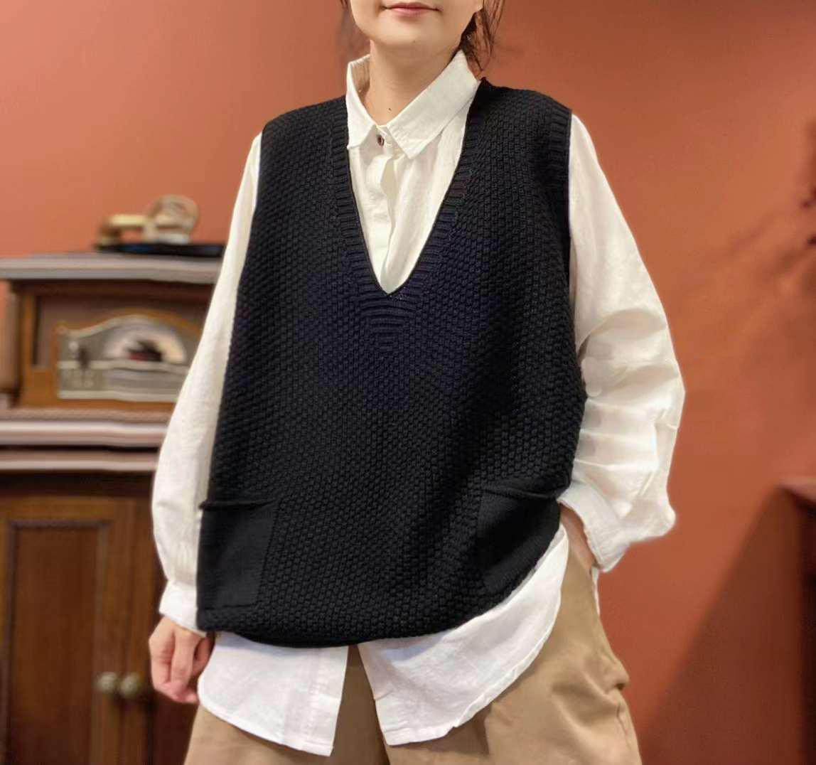 Loose Cotton Sleeveless Cardigan V-Neck Vest 28