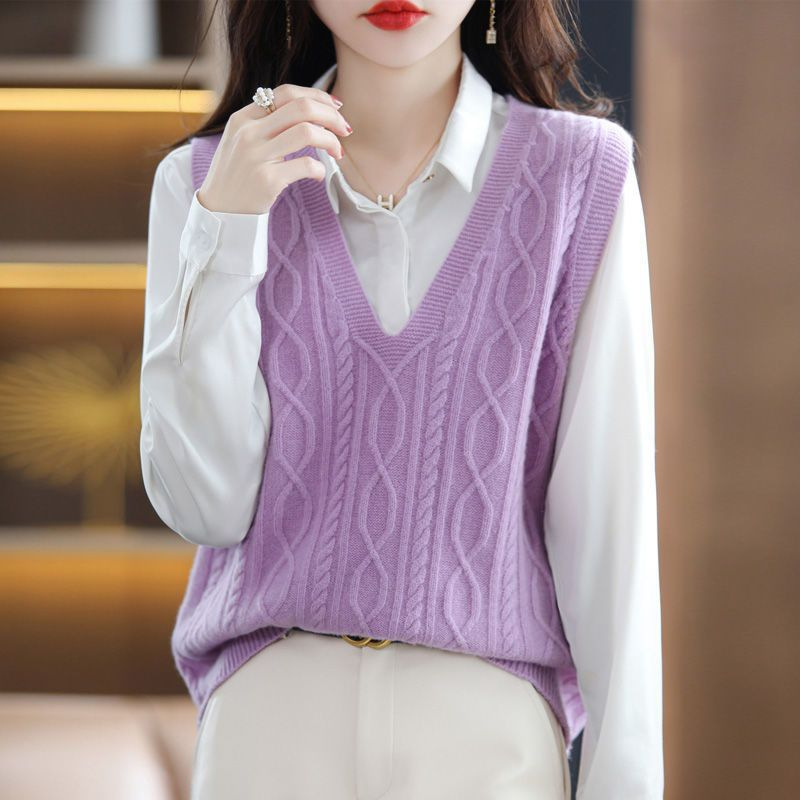 Loose solid color V-neck vest 26