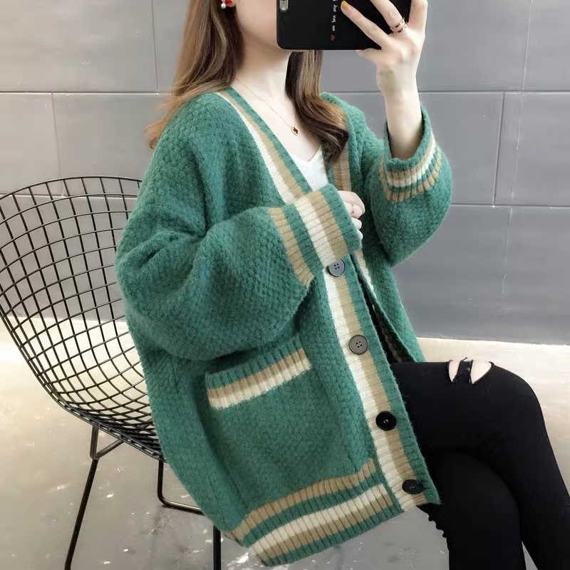 Loose Temperament Striped Contrast Thickened Jacket 13 01