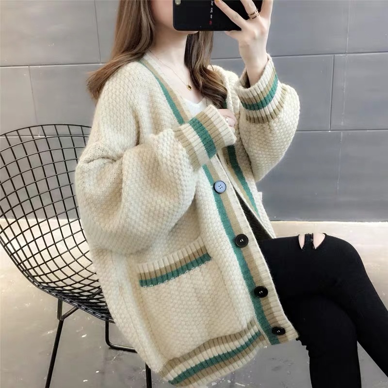 Loose Temperament Striped Contrast Thickened Jacket 13