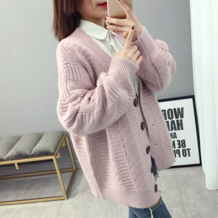 Lazy style lantern sleeve sweater knitted cardigan jacket 44