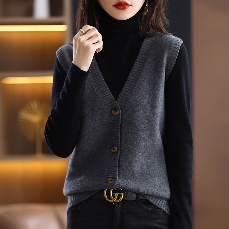 New Slim Fit Simple Loose Solid Color Knitted Cardigan Vest 49