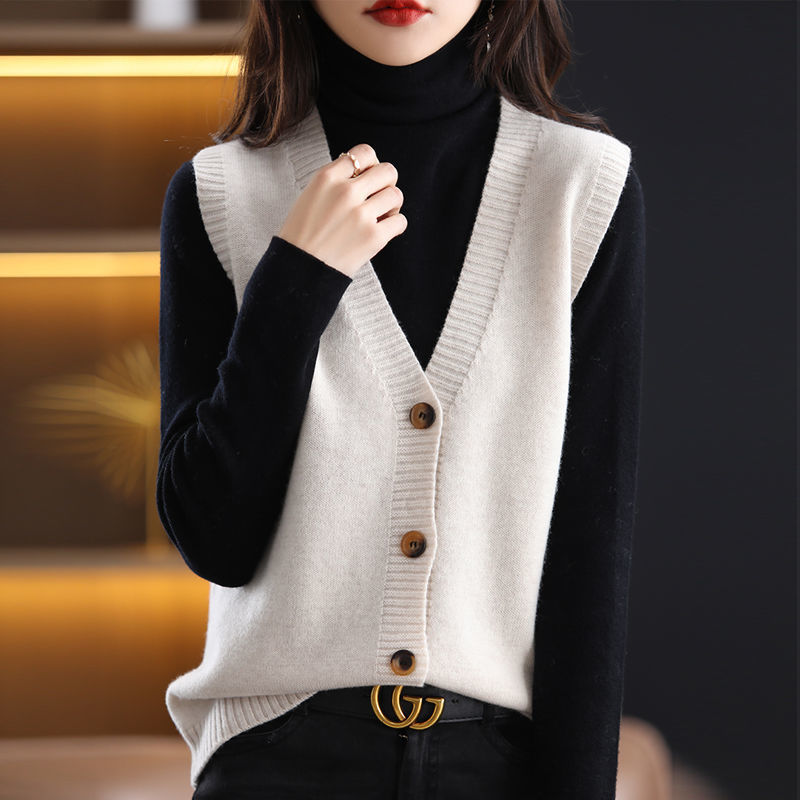 New Slim Fit Simple Loose Solid Color Knitted Cardigan Vest 49