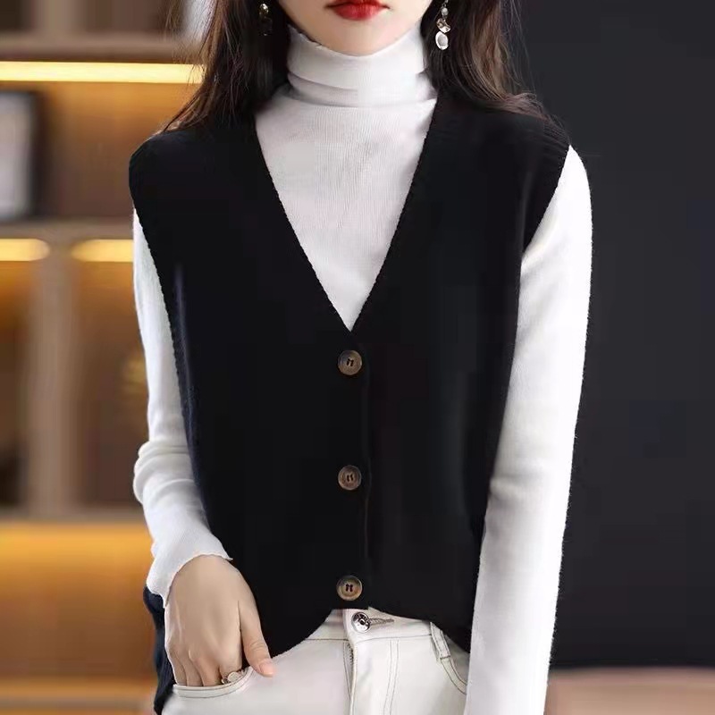 New Slim Fit Simple Loose Solid Color Knitted Cardigan Vest 49