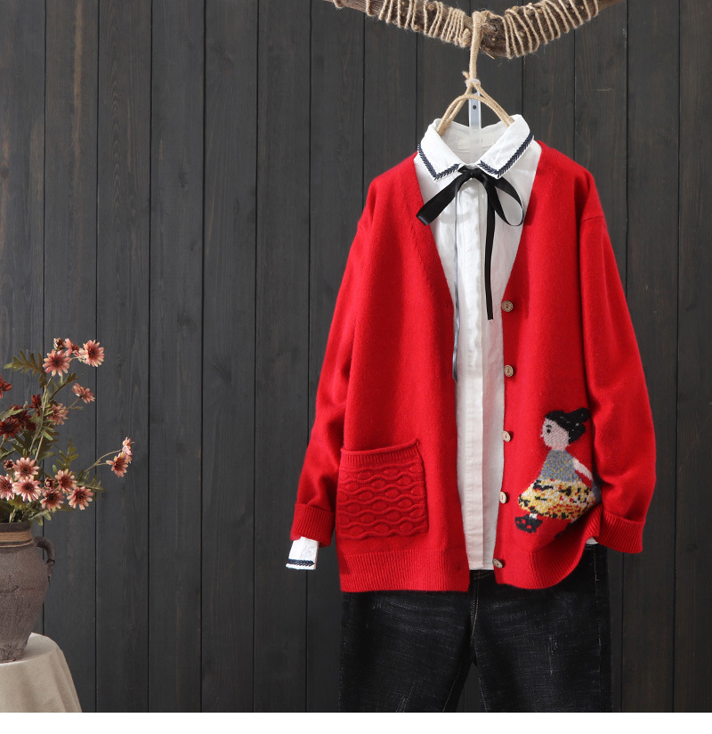 New Spring and Autumn Temperament Casual V-neck Jacquard Cardigan Jacket 43