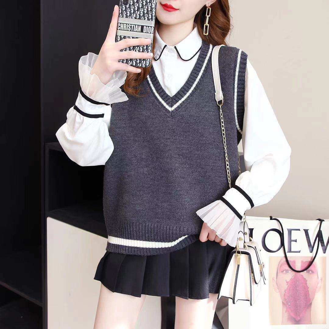 V-neck knitted vest women's loose wool layered vest 22