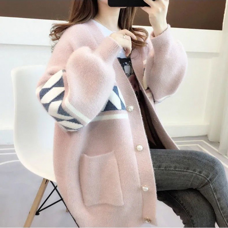 Vintage diamond color block mink knitted cardigan coat 10 02