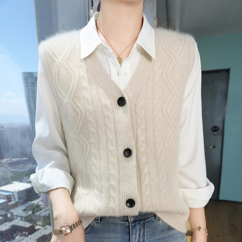 Women's sleeveless v-neck knitted cardigan vest 23